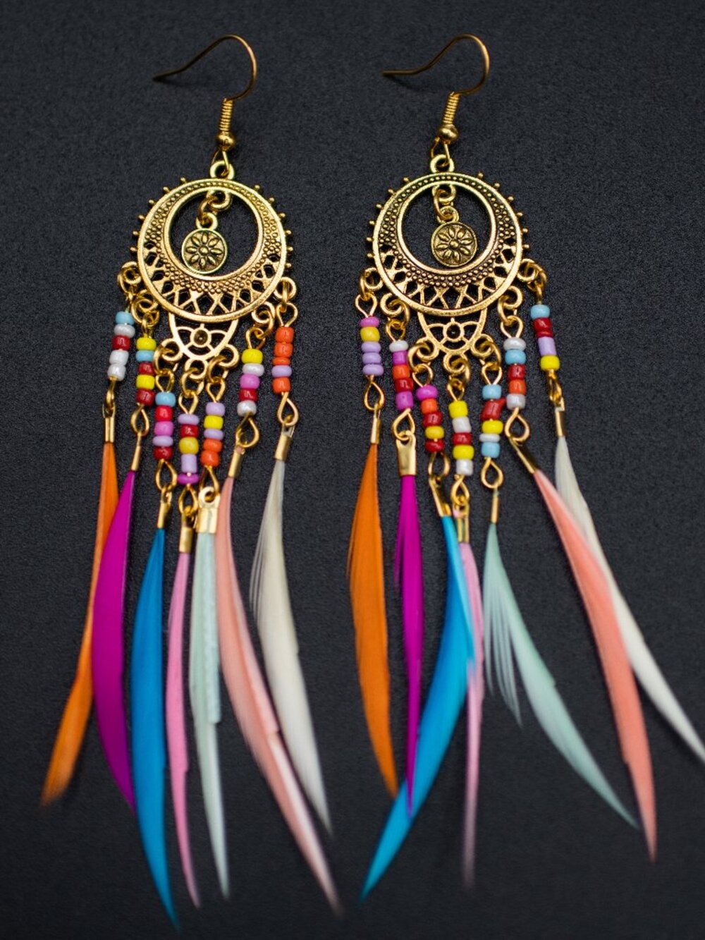 Gold Boho Dreamcatcher Dangle Drop Earrings Festival Western Tribal Jewelry